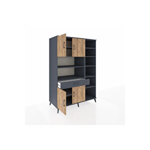 Kronos Dolap 10 Raflı Tek Çekmeceli 4 Kapaklı 132x59x195 Antrasit-çam/antrasit