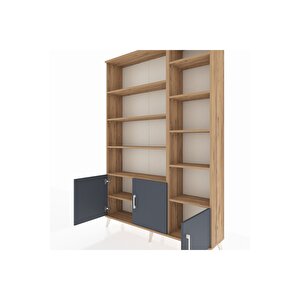 Arges Dolap 10 Raflı 3 Kapaklı 132x30x195 Çam-antrasit/çam