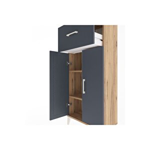 Arges Dolap 2 Raflı Tek Çekmeceli 2 Kapaklı 60x30x134 Çam-antrasit