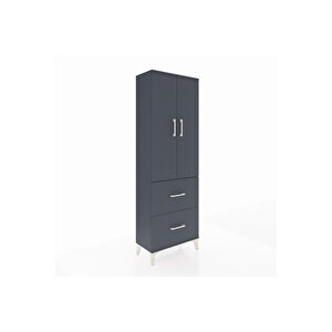 Arges Dolap 3 Raflı 2 Çekmeceli 2 Kapaklı 60x30x182 Antrasit-antrasit