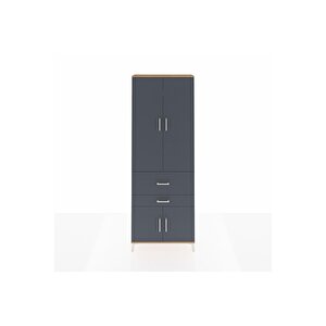 Arges Dolap 5 Raflı 2 Çekmeceli 4 Kapaklı 88x30x243 Çam-antrasit