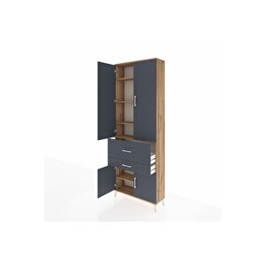 Arges Dolap 5 Raflı 2 Çekmeceli 4 Kapaklı 88x30x243 Çam-antrasit