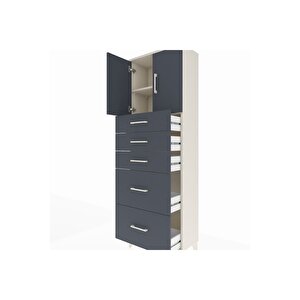 Arges Dolap 2 Raflı 5 Çekmeceli 2 Kapaklı 60x30x182 Aytaşı-antrasit