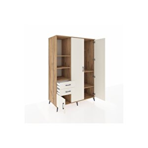 Kronos Dolap 5 Raflı 2 Çekmeceli Tek Askılı 132x59x195 Çam-aytaşı/aytaşı