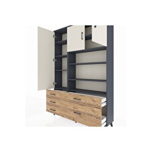 Arges Dolap 9 Raflı 5 Çekmeceli 3 Kapaklı 132x30x195 Antrasit-aytaşı/çam