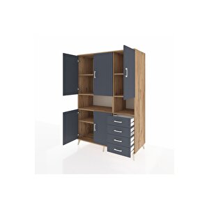 Kronos Dolap 7 Raflı 4 Çekmeceli 5 Kapaklı 132x59x195 Çam-antrasit/antrasit