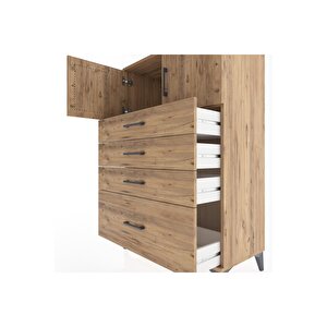 Hyperion Dolap Tek Raflı 4 Çekmeceli 2 Kapaklı 88x44x134 Çam-çam