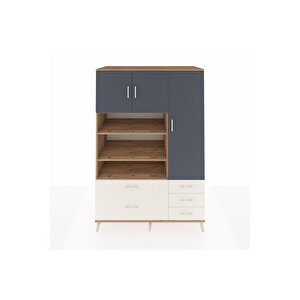 Kronos Dolap 9 Raflı 5 Çekmeceli 3 Kapaklı 132x59x195 Çam-antrasit/aytaşı