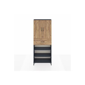 Arges Dolap 5 Raflı Tek Çekmeceli 2 Kapaklı 88x30x221 Antrasit-çam