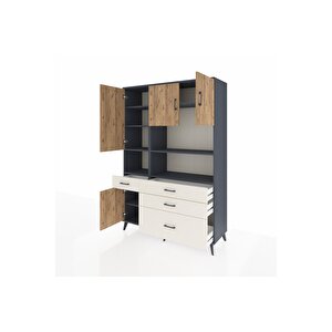 Hyperion Dolap 9 Raflı 4 Çekmeceli 4 Kapaklı 132x44x195 Antrasit-çam/aytaşı