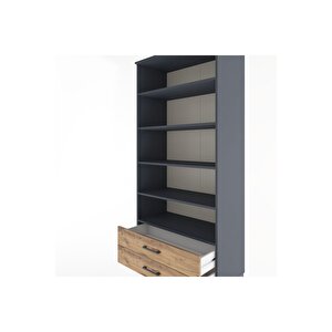 Hyperion Dolap 5 Raflı 2 Çekmeceli 88x44x195 Antrasit-çam