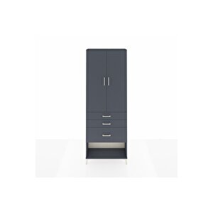 Arges Dolap 3 Raflı 3 Çekmeceli 2 Kapaklı 88x30x243 Antrasit-antrasit