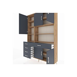 Arges Gardrop 9 Raflı 5 Çekmeceli 5 Kapaklı 132x30x195 Çam-antrasit