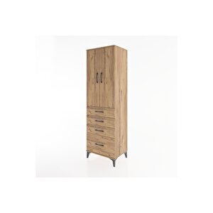 Hyperion Dolap Tek Raflı 4 Çekmeceli Tek Askılı 60x44x195 Çam-çam