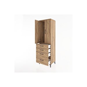 Hyperion Dolap Tek Raflı 4 Çekmeceli Tek Askılı 60x44x195 Çam-çam