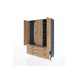 Hyperion Gardrop 5 Raflı 5 Çekmeceli Tek Askılı 132x44x195 Antrasit-çam