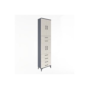 Arges Dolap 4 Raflı 6 Çekmeceli 4 Kapaklı 60x30x243 Antrasit-aytaşı