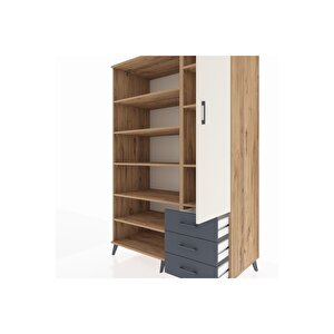 Kronos Dolap 9 Raflı 3 Çekmeceli Tek Kapaklı  132x59x195 Çam-aytaşı/antrasit