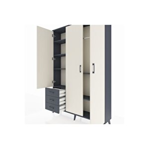 Arges Dolap 6 Raflı 3 Çekmeceli Tek Askılı 132x30x195 Antrasit-aytaşı/antrasit