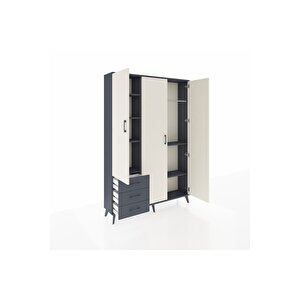 Arges Dolap 6 Raflı 3 Çekmeceli Tek Askılı 132x30x195 Antrasit-aytaşı/antrasit