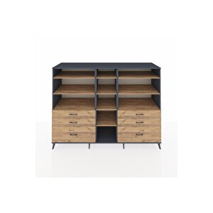 Kronos Dolap 10 Raflı 6 Çekmeceli  220x59x163 Antrasit-çam