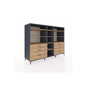 Kronos Dolap 10 Raflı 6 Çekmeceli  220x59x163 Antrasit-çam