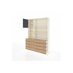 Arges Dolap 7 Raflı 8 Çekmeceli Tek Kapaklı  132x30x195 Aytaşı-antrasit/çam