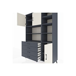 Hyperion Dolap 9 Raflı 4 Çekmeceli 3 Kapaklı 132x44x195 Antrasit-aytaşı/antrasit
