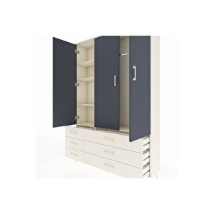 Arges Dolap 5 Raflı 6 Çekmeceli Tek Askılı 132x30x195 Aytaşı-antrasit/aytaşı