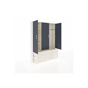 Arges Dolap 5 Raflı 6 Çekmeceli Tek Askılı 132x30x195 Aytaşı-antrasit/aytaşı