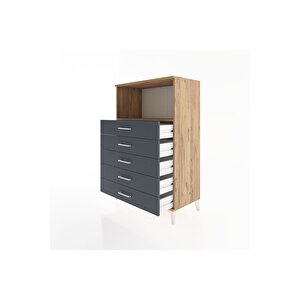 Hyperion Dolap Tek Raflı 4 Çekmeceli 88x44x134 Çam-antrasit