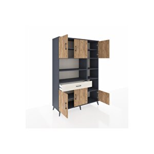 Hyperion Dolap 10 Raflı Tek Çekmeceli 6 Kapaklı 132x44x195 Antrasit-çam/aytaşı