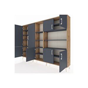 Arges Dolap 14 Raflı 9 Kapaklı 220x30x163 Çam-antrasit