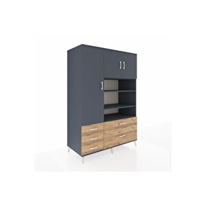 Kronos Dolap 9 Raflı 5 Çekmeceli 3 Kapaklı 132x59x195 Antrasit-antrasit/çam