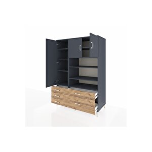 Kronos Dolap 9 Raflı 5 Çekmeceli 3 Kapaklı 132x59x195 Antrasit-antrasit/çam