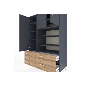 Kronos Dolap 9 Raflı 5 Çekmeceli 3 Kapaklı 132x59x195 Antrasit-antrasit/çam