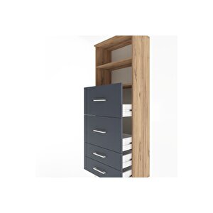 Arges Dolap 2 Raflı 4 Çekmeceli 60x30x163 Çam-antrasit