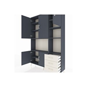 Arges Dolap 9 Raflı 3 Çekmeceli 5 Kapaklı 132x30x195 Antrasit-antrasit/aytaşı