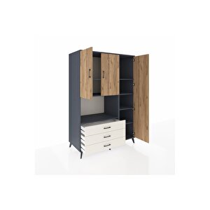 Kronos Dolap 7 Raflı 3 Çekmeceli 3 Kapaklı 132x59x195 Antrasit-çam/aytaşı