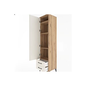 Hyperion Dolap 4 Raflı 2 Çekmeceli Tek Kapaklı 44x44x195 Çam-aytaşı