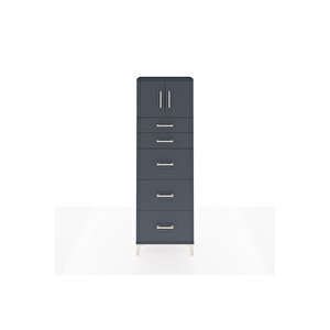 Arges Dolap Tek Raflı 5 Çekmeceli 2 Kapaklı 60x30x182 Antrasit-antrasit