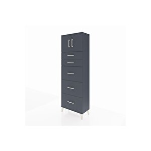 Arges Dolap Tek Raflı 5 Çekmeceli 2 Kapaklı 60x30x182 Antrasit-antrasit
