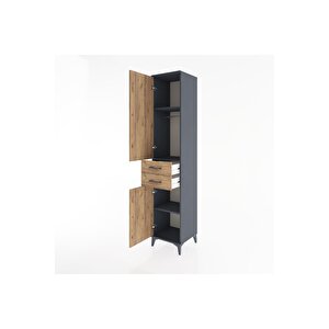 Hyperion Dolap 3 Raflı 2 Çekmeceli Tek Askılı 44x44x221 Antrasit-çam