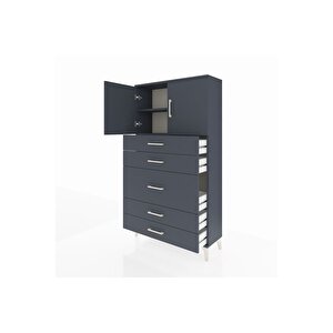 Arges Dolap 2 Raflı 5 Çekmeceli 2 Kapaklı 88x30x163 Antrasit-antrasit