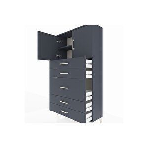 Arges Dolap 2 Raflı 5 Çekmeceli 2 Kapaklı 88x30x163 Antrasit-antrasit