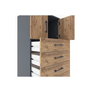 Hyperion Dolap Tek Raflı 6 Çekmeceli 2 Kapaklı 60x44x182 Antrasit-çam