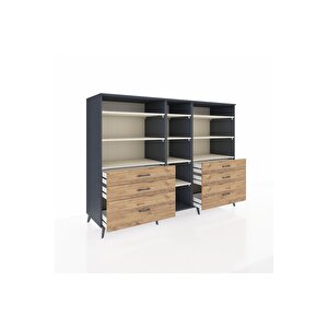 Kronos Dolap 10 Raflı 6 Çekmeceli  220x59x163 Antrasit-aytaşı/çam