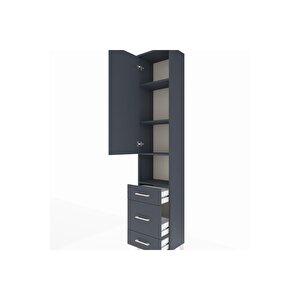 Arges Dolap 4 Raflı 3 Çekmeceli Tek Kapaklı 44x30x221 Antrasit-antrasit