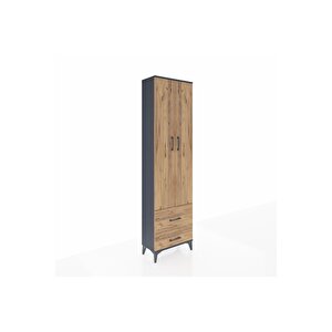 Arges Dolap 3 Raflı 2 Çekmeceli Tek Askılı 60x30x221 Antrasit-çam
