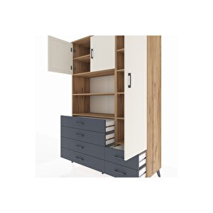 Hyperion Dolap 9 Raflı 6 Çekmeceli 3 Kapaklı 132x44x195 Çam-aytaşı/antrasit